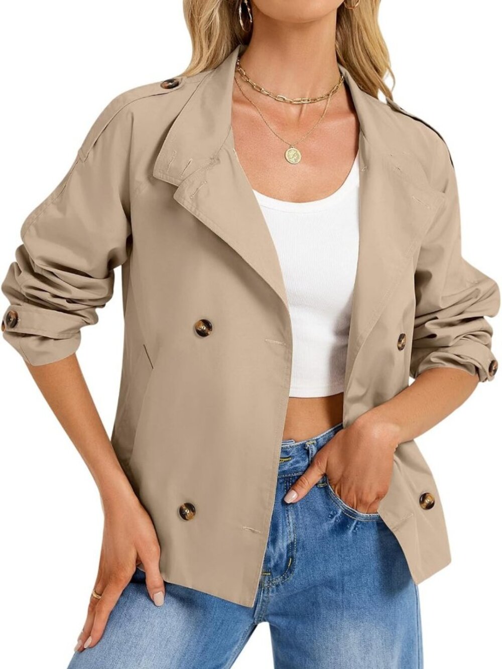 Chic Women's Cropped Trench Coat | Stylish High Collar Short Jacket for Outfits